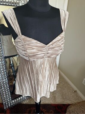 BCX Metallic Pleated Tank Top in Champagne Gold